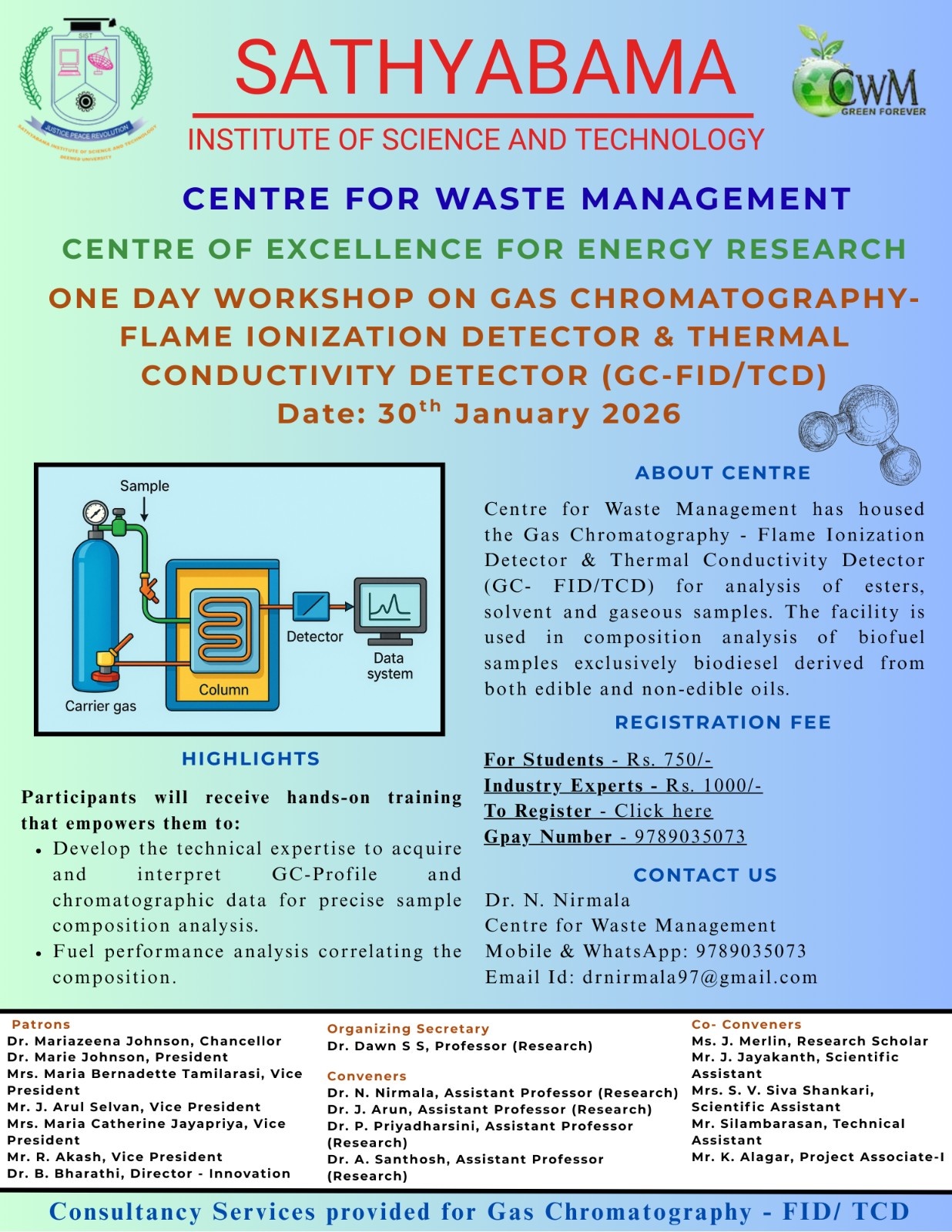 One day Workshop on Gas ChromatographyFlame Ionization Detector & Thermal Conductivity Detector (GC- FID/TCD) 2026